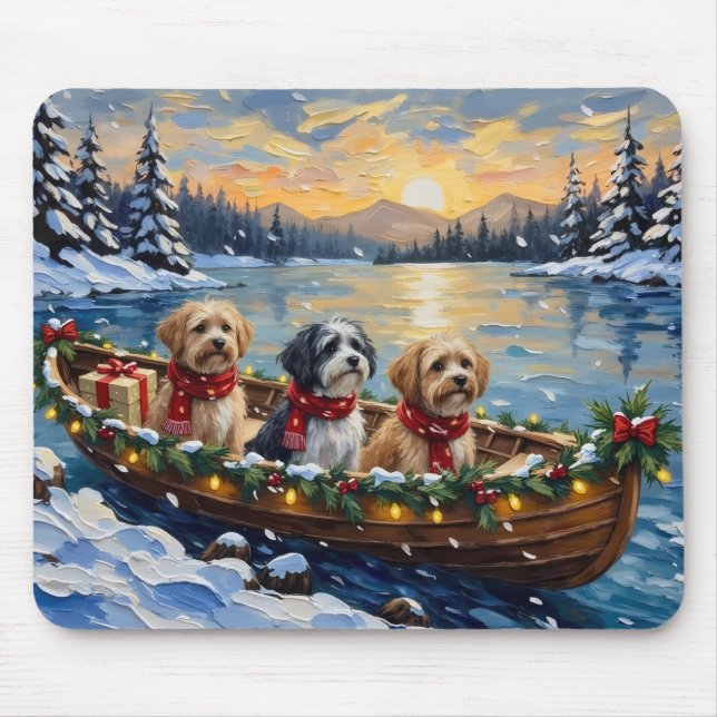 Mousepad Lhasa Apso Christmas Boat Holiday (Frente)
