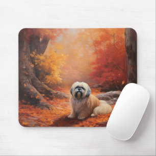 Mousepad Lhasa Apso no outono Folhas caem inspiração