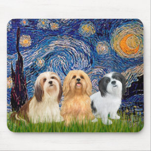 Mousepad Lhasa Apsos (três) - Starry Night