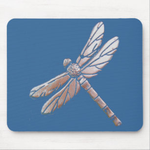Mousepad Libélula de prata no fundo azul