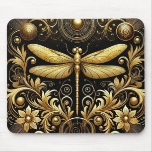 Mousepad Libélula Dourada Rodeada por Floral Ornamentada