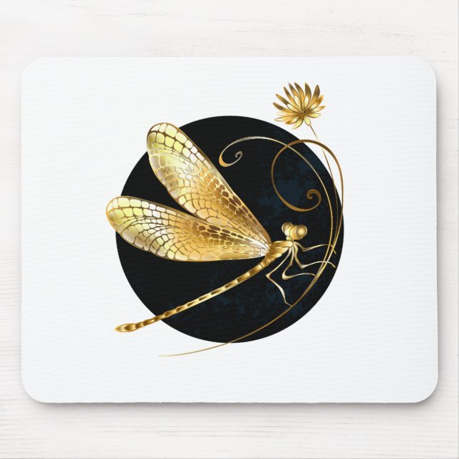 Mousepad libélula ouro em círculo preto (Frente)