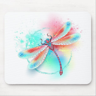 Mousepad libélula vermelha sobre fundo de aquarela