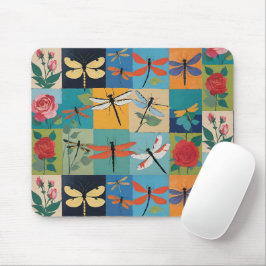 Mousepad Libélulas Coloridas E Rosas Remendadas