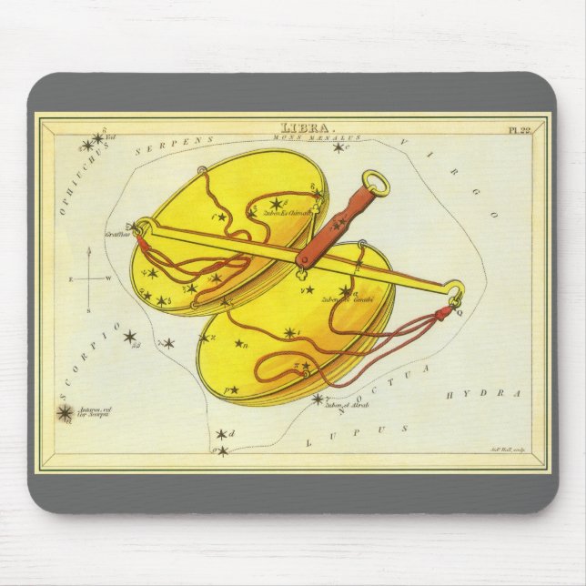 Mousepad Libra Escala Espelho da Constelação de Vintage Ura (Frente)