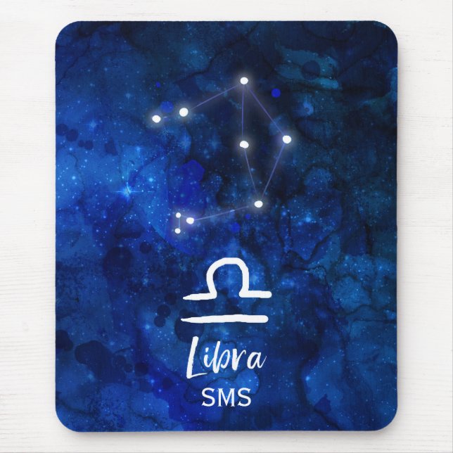 Mousepad Libra Zodiac Constelação Azul Galáxia Monograma (Frente)
