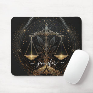 Mousepad Libra zodiaca, preto e ouro