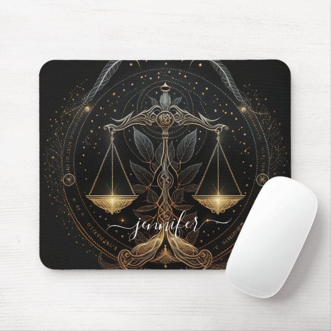 Mousepad Libra zodíaco preto e dourado (Com mouse)