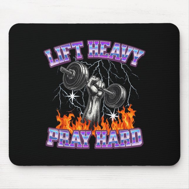Mousepad Lift Heavy Pray Hard Gym Christian Workout Men Wom (Frente)