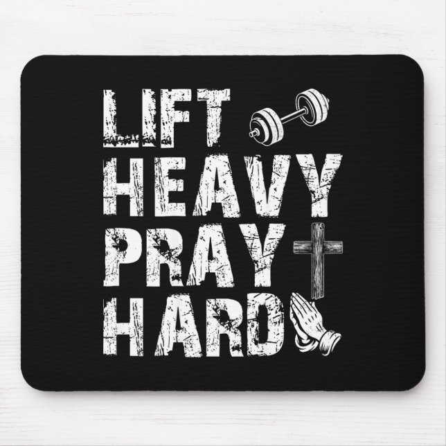 Mousepad Lift Heavy Pray Hard Gym Workout Christian Gift On (Frente)