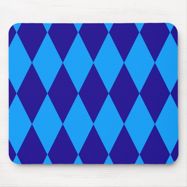 Mousepad Light and Dark Blue Harlequin Diamonds Checkers  (Frente)