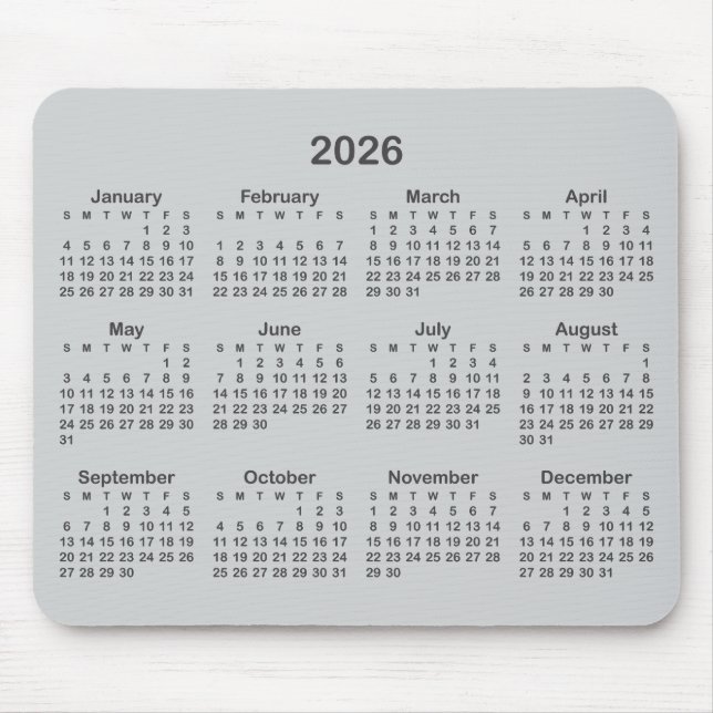 Mousepad Light and Dark Grey 2026 Calendar (Frente)