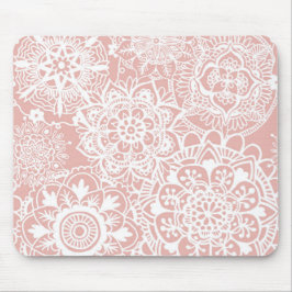 Mousepad Light Pink and White Mandala Pattern