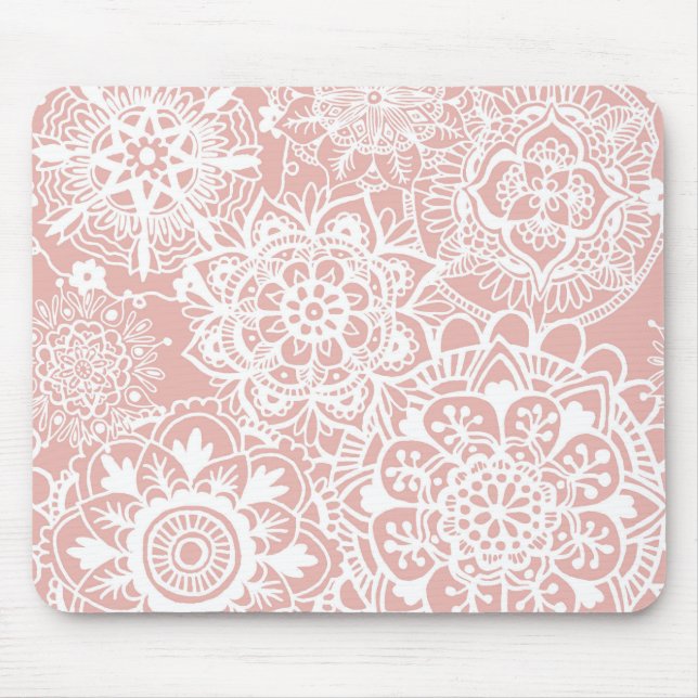 Mousepad Light Pink and White Mandala Pattern (Frente)