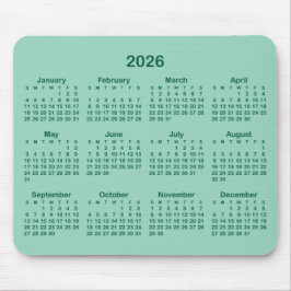Mousepad Light Teal and Hunter Green 2026 Calendar