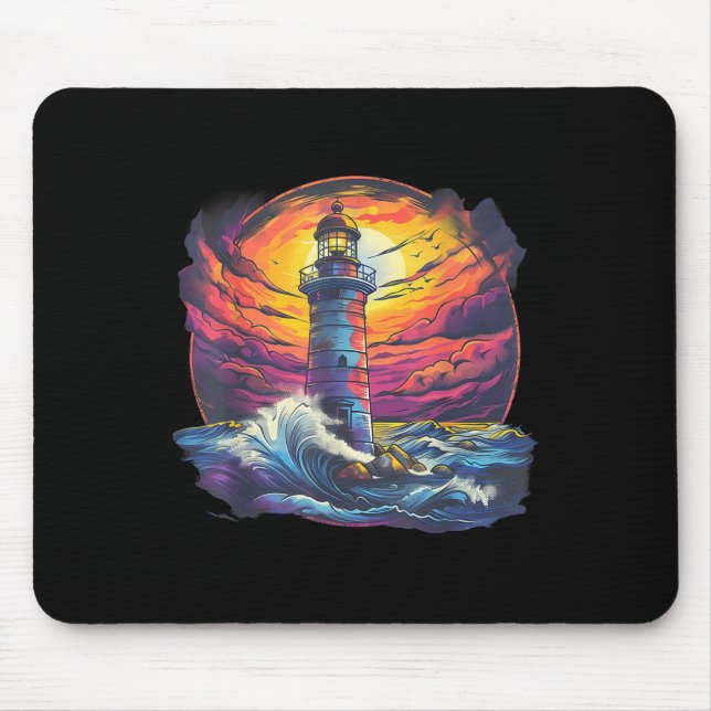 Mousepad Lighthouse Sailing Sea Beach Boating Seaside House (Frente)
