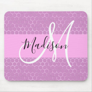 Mousepad Lilás Glam Metalizado Favo de Mel Rosa Monograma N