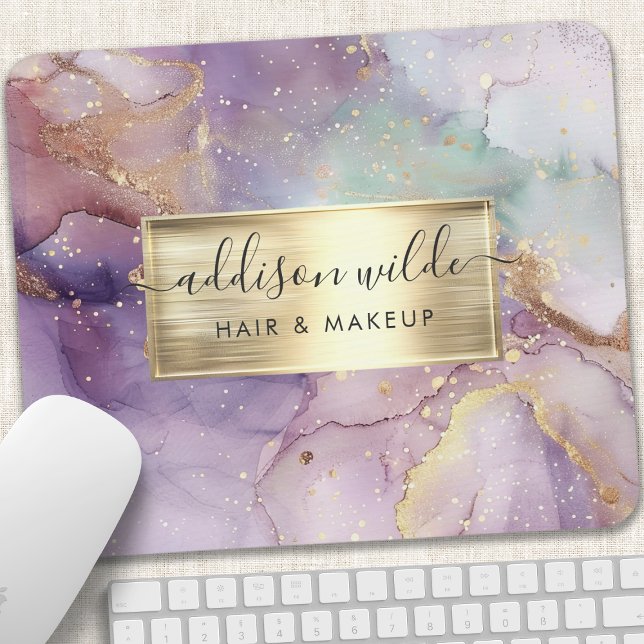 Mousepad Lilás Glitter Aquarela Falso Folheado a Ouro (Criador carregado)