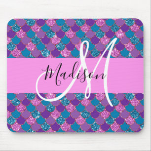 Mousepad Lilás Roxo Sereia Brilho Faíscas Monograma Nome