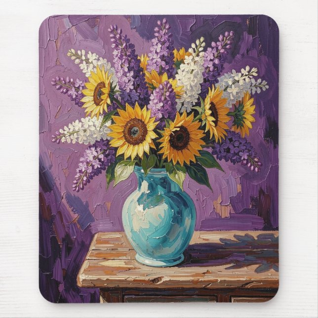 Mousepad Lilases e Girassóis | Design Botânico   (Frente)