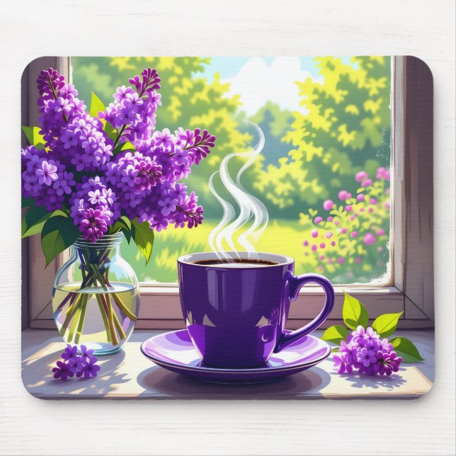 Mousepad Lilases Roxos bonito e Café (Frente)