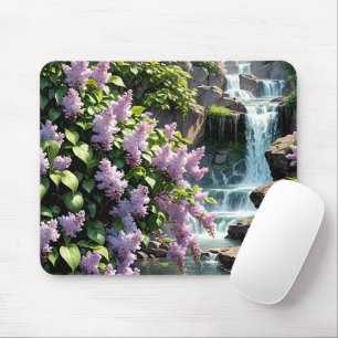 Mousepad Lilases Roxos e Quedas de Água