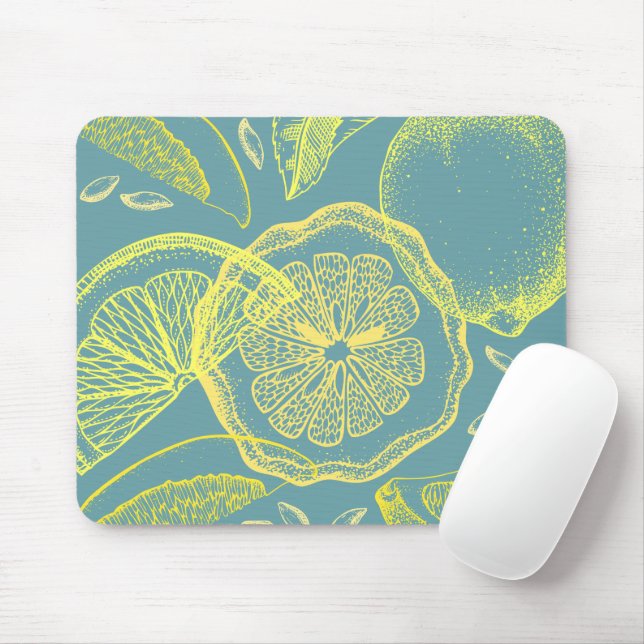 Mousepad Limão Abstrato em Amarelo e Turquesa (Com mouse)