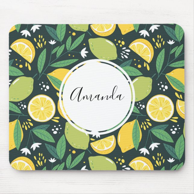 Mousepad Limão Amarelo e Padrão de Comida de Fruta Limão Ve (Frente)