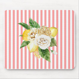 Mousepad Limão e rosas em tiras de coral