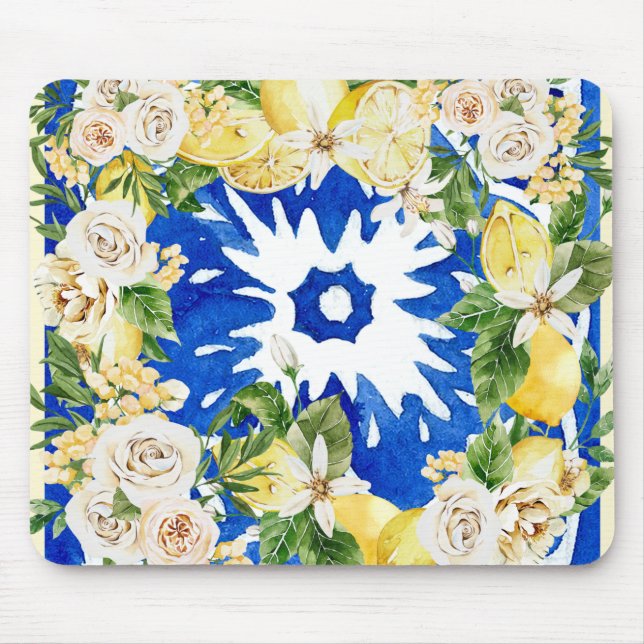 Mousepad Limão mediterrânico de Verão e impressão de flores (Frente)