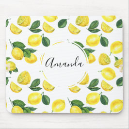 Mousepad Limões Amarelos Padrão de Fruta de Aquarela