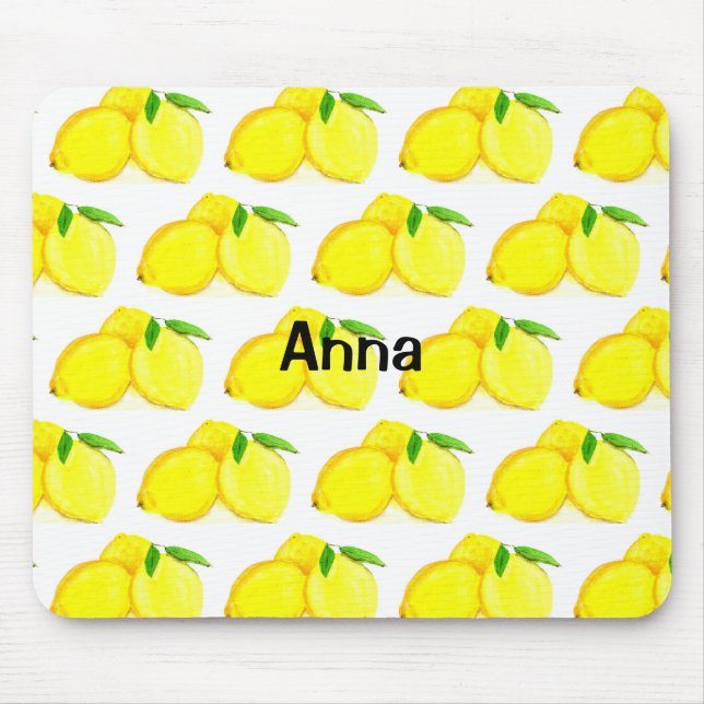Mousepad Limões Pintados Padrão de Fruta Amarelo Aquarela (Frente)