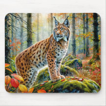 Lince na Floresta de Outono Aquarela
