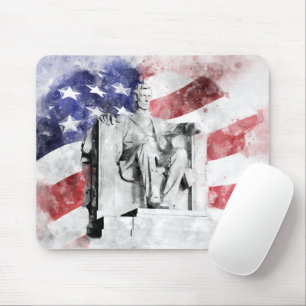 Mousepad Lincoln Memorial watercolor com bandeira americana