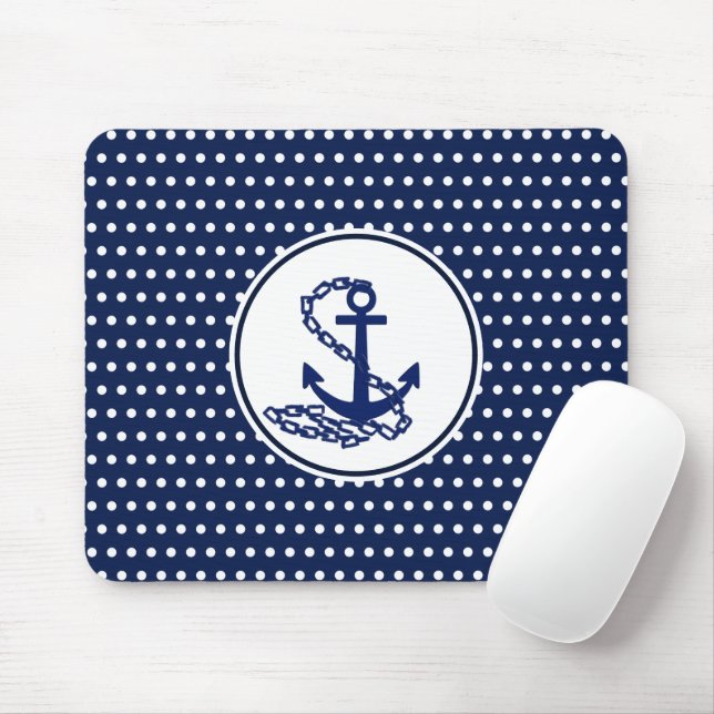 Mousepad Linda Âncora, Estilo Marítimo Azul E Branco (Com mouse)
