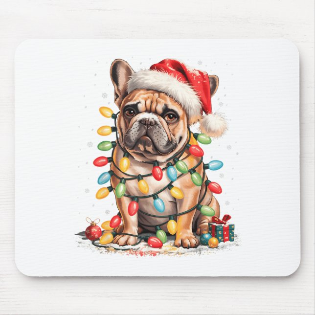Mousepad Linda árvore de Natal do Bulldog francês Santa Luz (Frente)