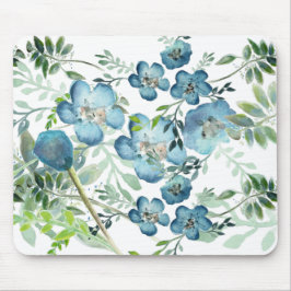 Mousepad Linda Azul Elegante Aquarela Verde Floral