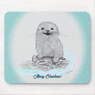 Mousepad Linda Bebê de Lontra Marinha Branca, Feliz Natal
