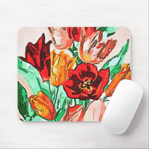 Mousepad Linda Buquê Floral Tulipa Arte Preta