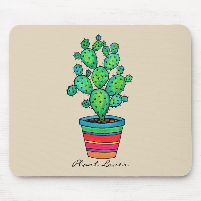 Mousepad Linda Cactus Watercolor Em Belo Pote (Frente)