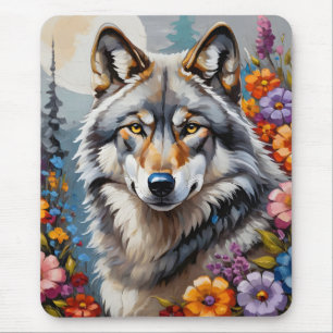 Mousepad Linda cinza lobo e flores