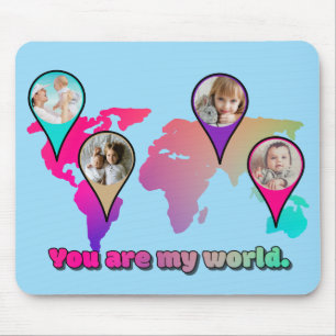 Mousepad Linda Colagem de Fotos do Mapa Mundial Multicolori