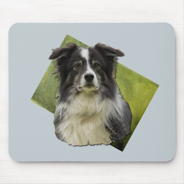 Mousepad Linda Collie de Borda Triangular em Arte Verde (Frente)