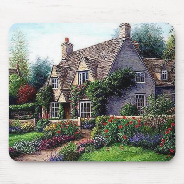 Mousepad Linda Cottage de Verão, Belas Artes (Frente)