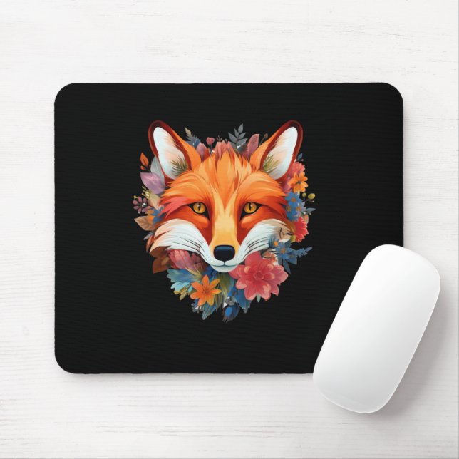Mousepad Linda e Bela Raposa em Aquarela Flor (Com mouse)