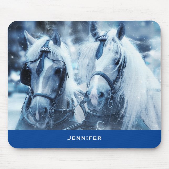 Mousepad Linda Equipe de Cavalo Foto de Inverno (Frente)