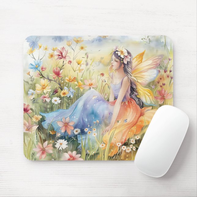 Mousepad Linda Fada De Aquarela Em Prado (Com mouse)