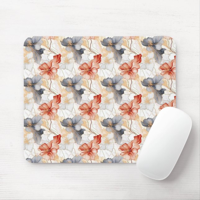 Mousepad Linda feminina Peach Blue e White Floral (Com mouse)