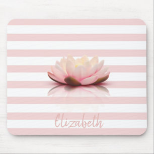 Mousepad Linda Flor de Lótus. Listras Brancas Rosa