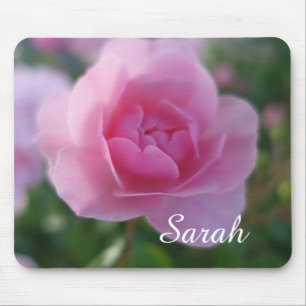 Mousepad linda flor de rosa cor-de-rosa, adicione seu nome
